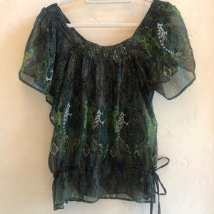 Boho sheer drawstring top